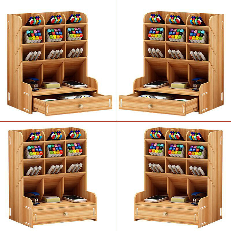Porte-stylos en bois — Organiseur de bureau multi-compartiments