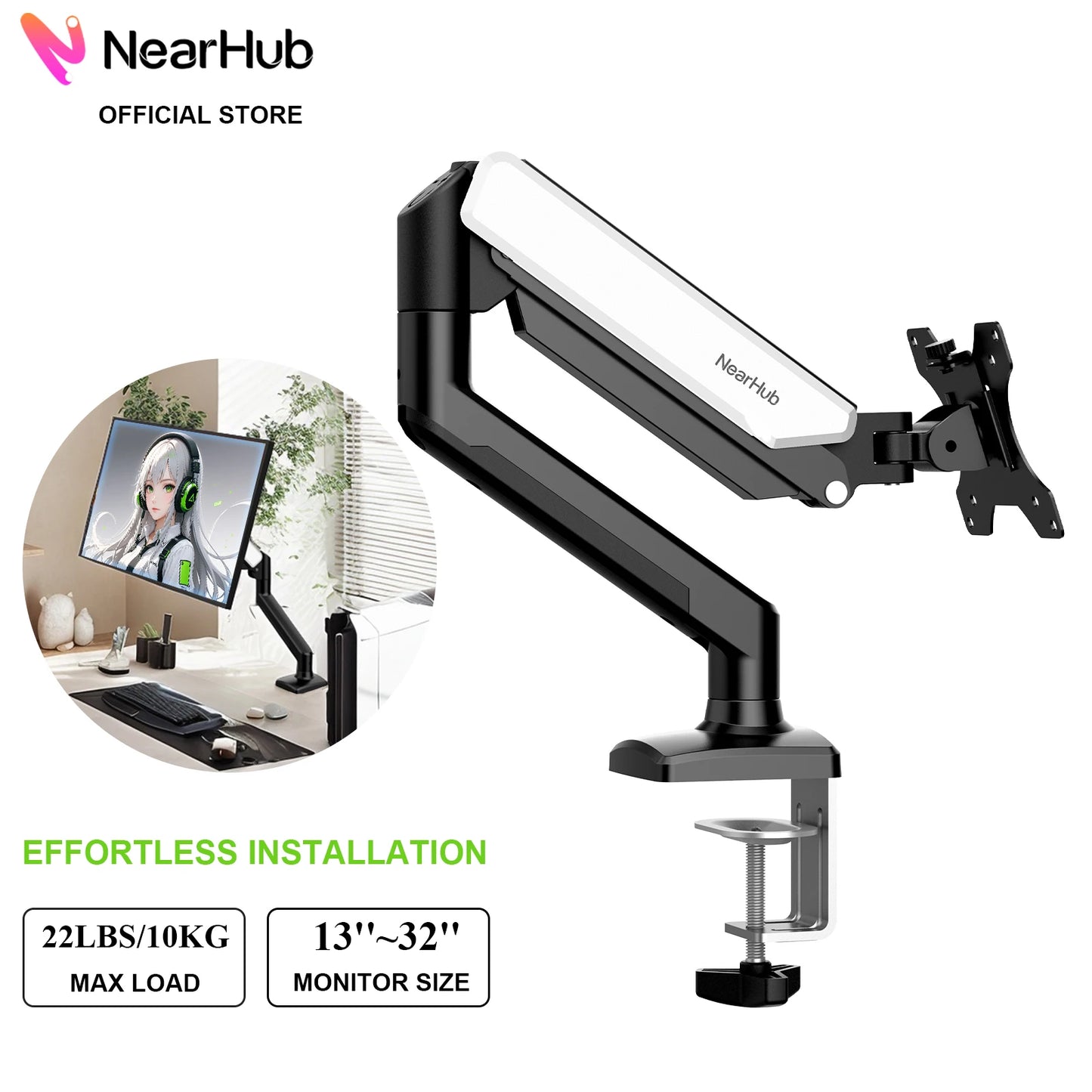NearHub MS-001 Monitor Arm – Flexible Single Screen Mount