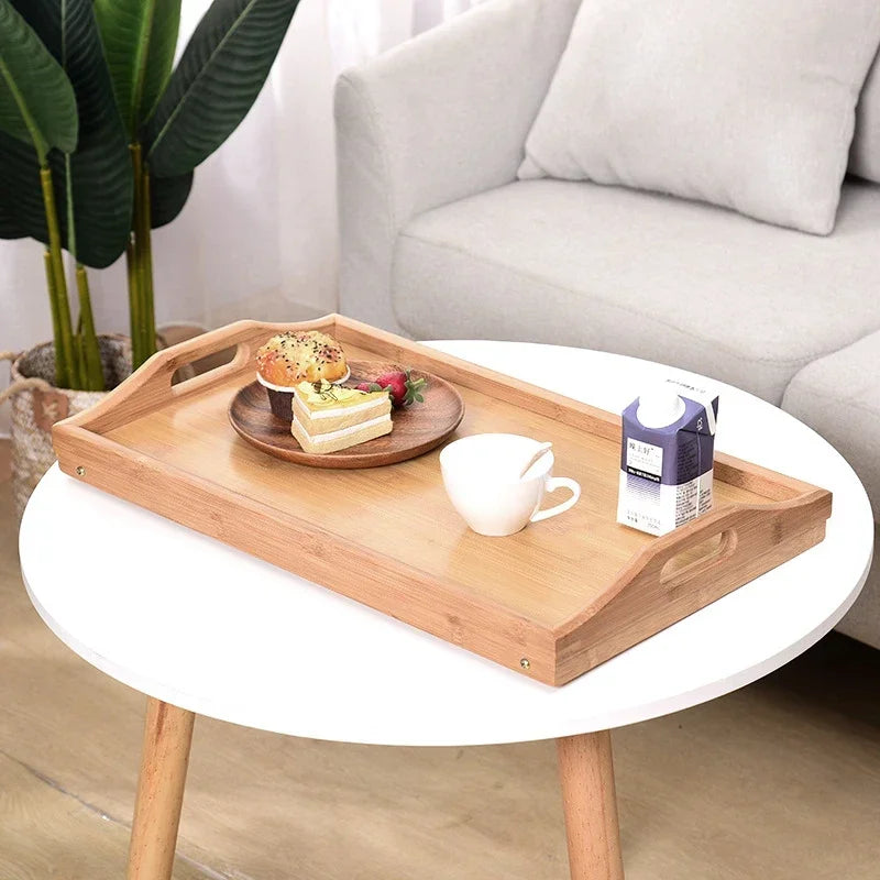 Bamboo Bed Tray Table with Folding Legs – Portable Laptop & Breakfast Tray