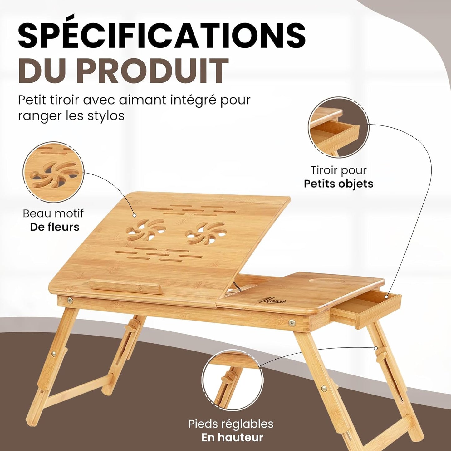 Adjustable Laptop Desk with Storage – Foldable & Portable Stand