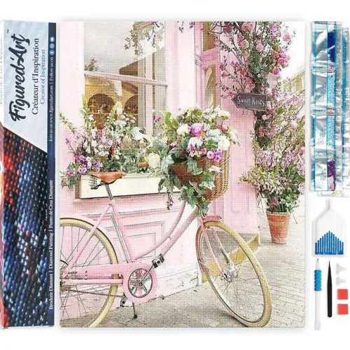 Broderie Diamant Bicyclette Rose — Kit Diamond Painting 5D 40×50 cm