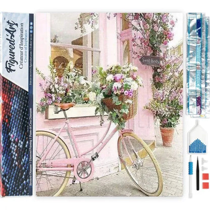 Broderie Diamant Bicyclette Rose — Kit Diamond Painting 5D 40×50 cm
