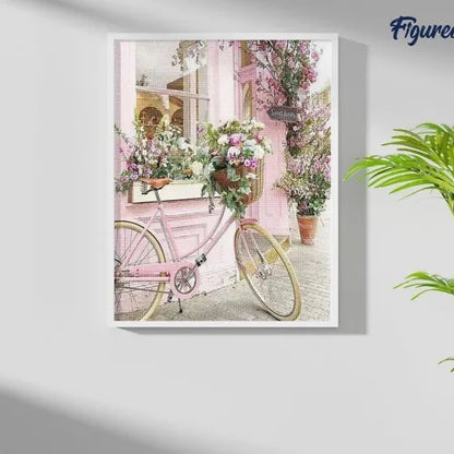 Broderie Diamant Bicyclette Rose — Kit Diamond Painting 5D 40×50 cm