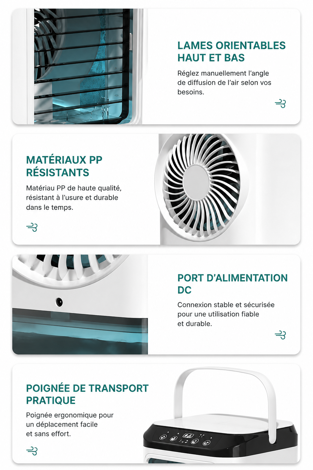 Refroidisseur d'air USB portable — Silencieux, 3 vitesses, bac à glace Movadek