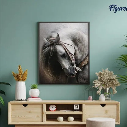 Broderie Diamant Cheval Gris — Kit Diamond Painting 5D 40×50 cm