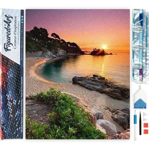 Broderie Diamant Plage & Coucher de Soleil — Kit Diamond Painting 5D 40×50 cm
