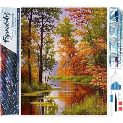 Broderie Diamant Lac en Automne — Kit Diamond Painting 5D 40×50 cm