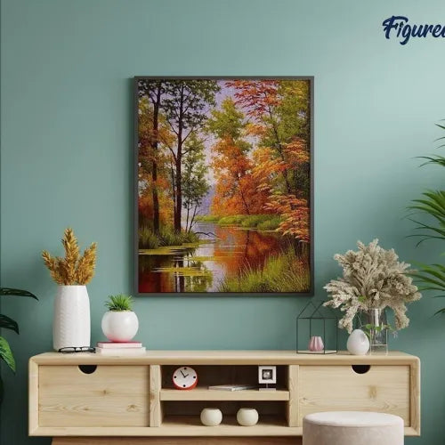 Broderie Diamant Lac en Automne — Kit Diamond Painting 5D 40×50 cm