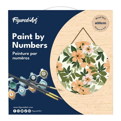 Peinture par Numéros sur Disque Bois — Motif Floral Ø30 cm