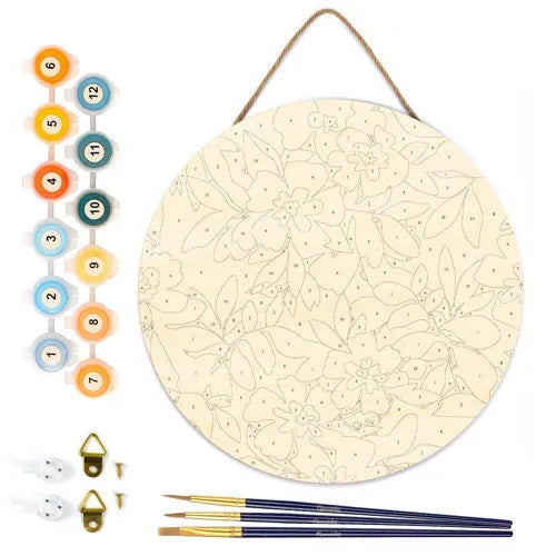 Peinture par Numéros sur Disque Bois — Motif Floral Ø30 cm