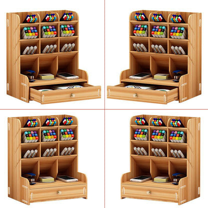 Porte-stylos en bois — Organiseur de bureau multi-compartiments