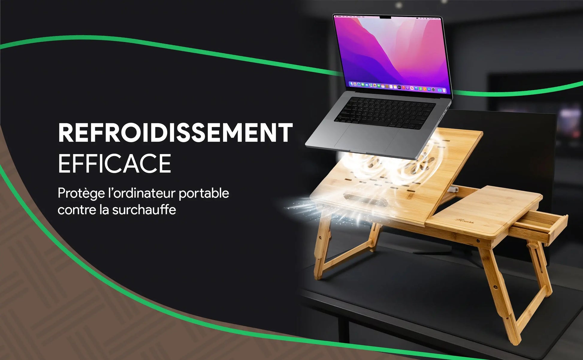 Trous de ventilation de la table de lit Movadek pour éviter la surchauffe du PC