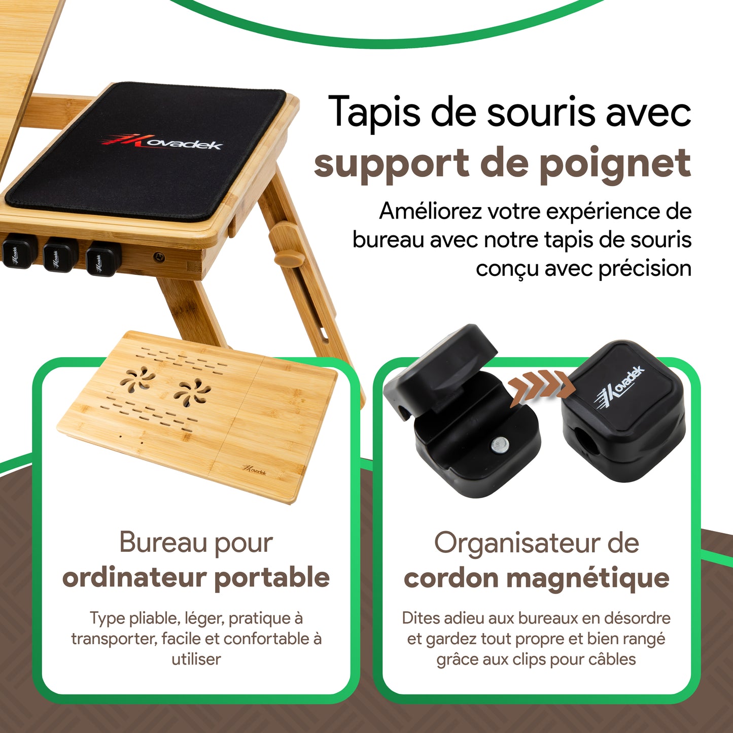 Table de lit pour PC en bambou - Ajustable et aérée