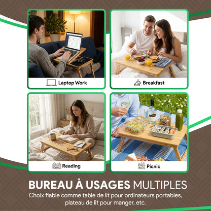 Table de Lit Bambou Pliable — Support Ordinateur Portable Réglable