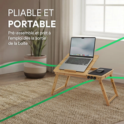 Table de lit bambou Movadek utilisée pour le télétravail au lit