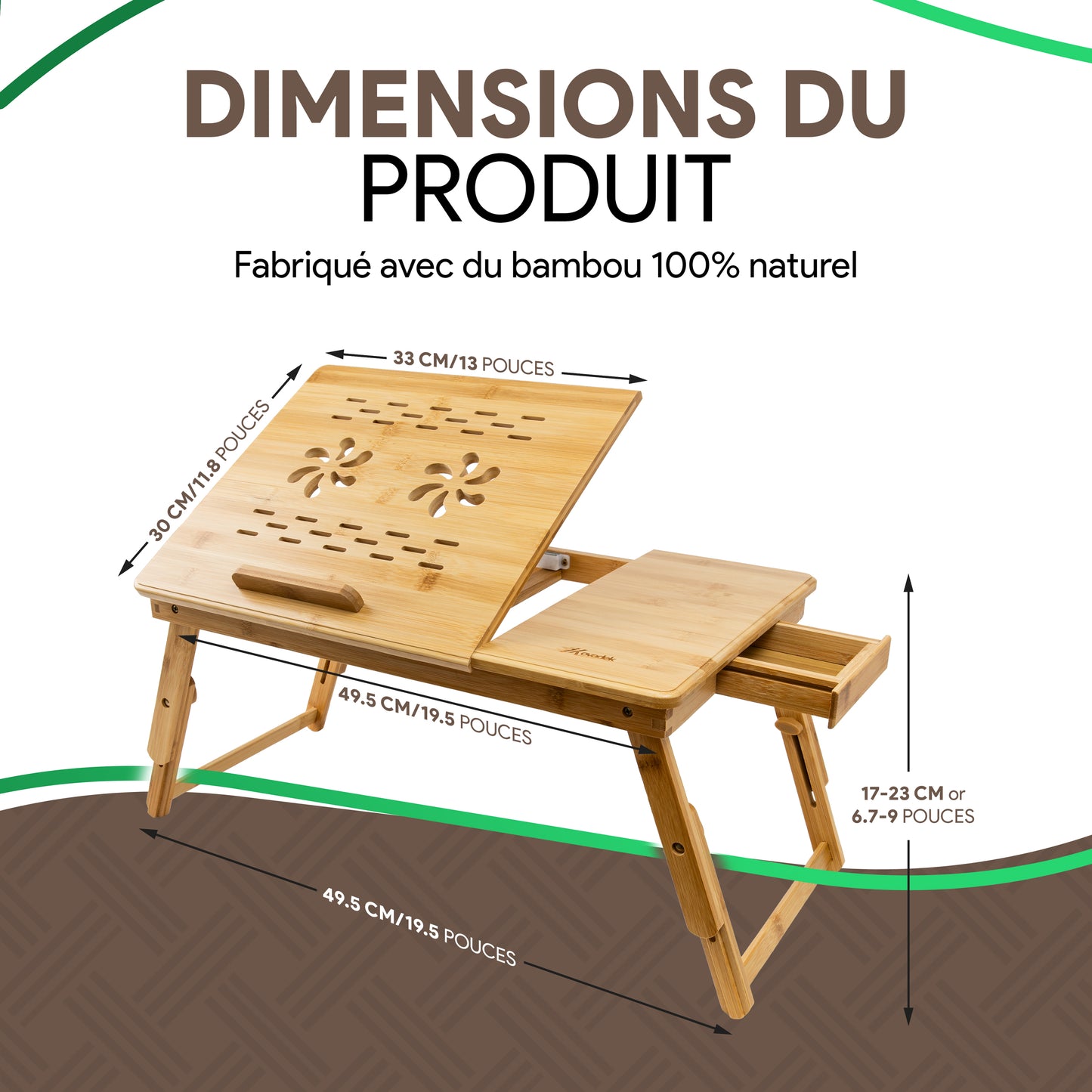 Table de lit pour PC en bambou - Ajustable et aérée