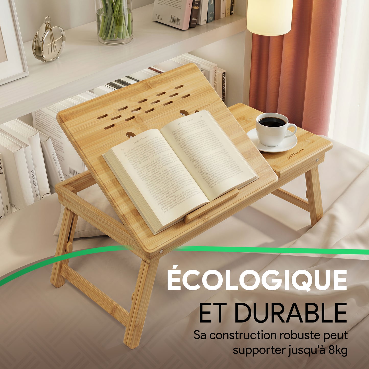 Table de lit pour PC en bambou - Ajustable et aérée