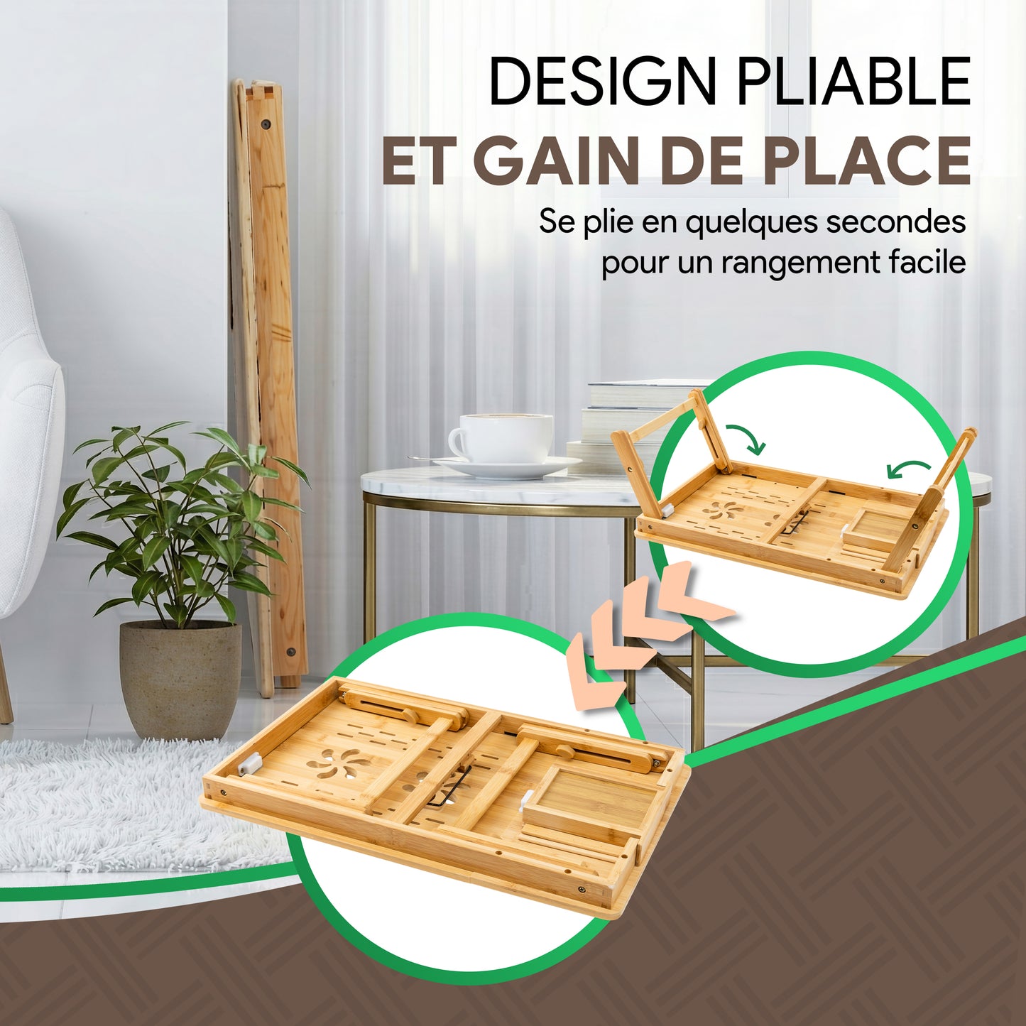 Table de lit pour PC en bambou - Ajustable et aérée