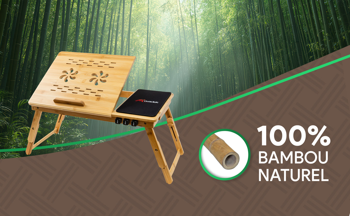 Table de lit pour PC en bambou - Ajustable et aérée