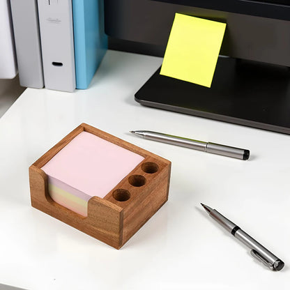 Wooden Desk Organizer with 3 Pen Holders Sticky Note Holder Pencil Stand Office School Stationery Holder Multi-function Storage Movadek