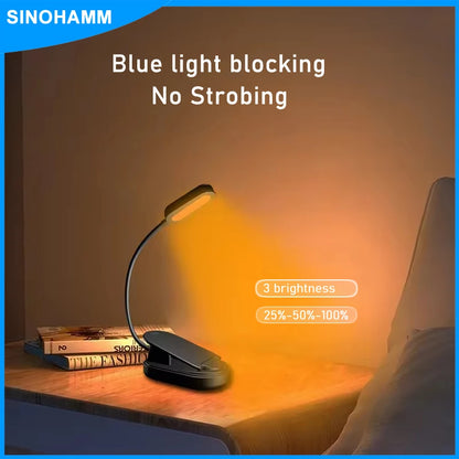 Amber Clip-On Book Light – USB Type-C Rechargeable, Blue Light Block