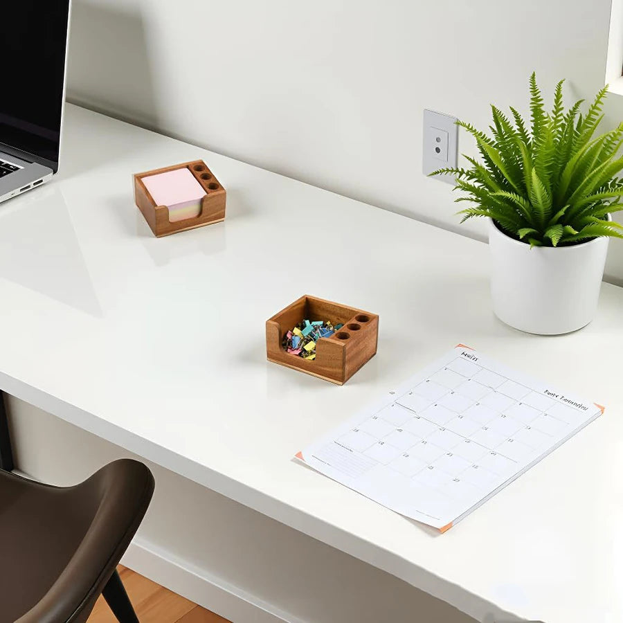 Wooden Desk Organizer with 3 Pen Holders Sticky Note Holder Pencil Stand Office School Stationery Holder Multi-function Storage Movadek