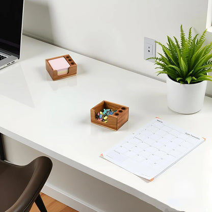 Wooden Desk Organizer with 3 Pen Holders Sticky Note Holder Pencil Stand Office School Stationery Holder Multi-function Storage Movadek