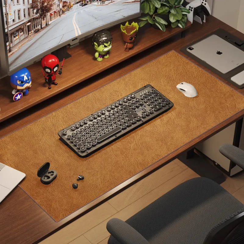 Retro Large Waterproof Mouse Pad – Non-Slip PU Suede Desk Mat