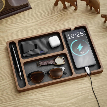 Plateau organiseur de bureau en bois — Rangement multifonction compartimenté
