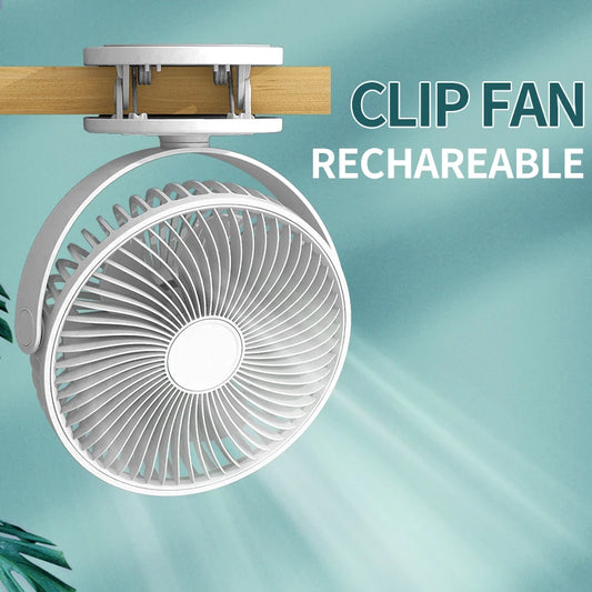 Rechargeable 360° USB Desk Fan – Clip-On & Stand Fan Combo