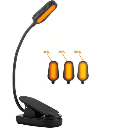 Amber Clip-On Book Light – USB Type-C Rechargeable, Blue Light Block