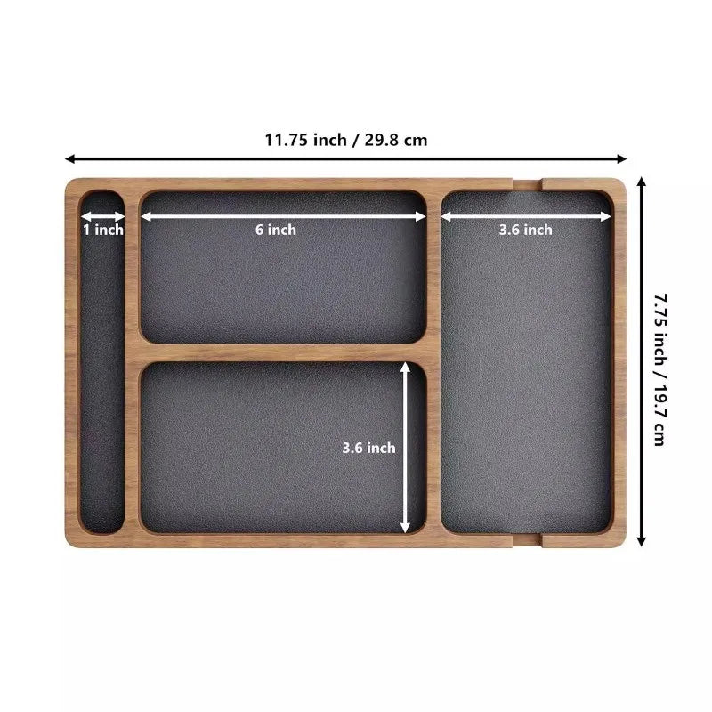 Plateau organiseur de bureau en bois — Rangement multifonction compartimenté