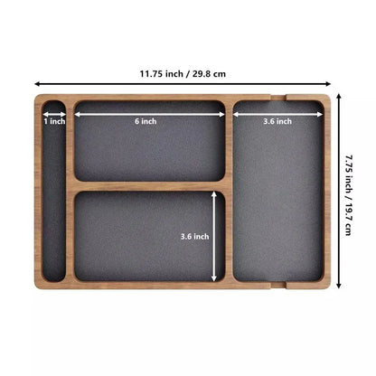 Plateau organiseur de bureau en bois — Rangement multifonction compartimenté