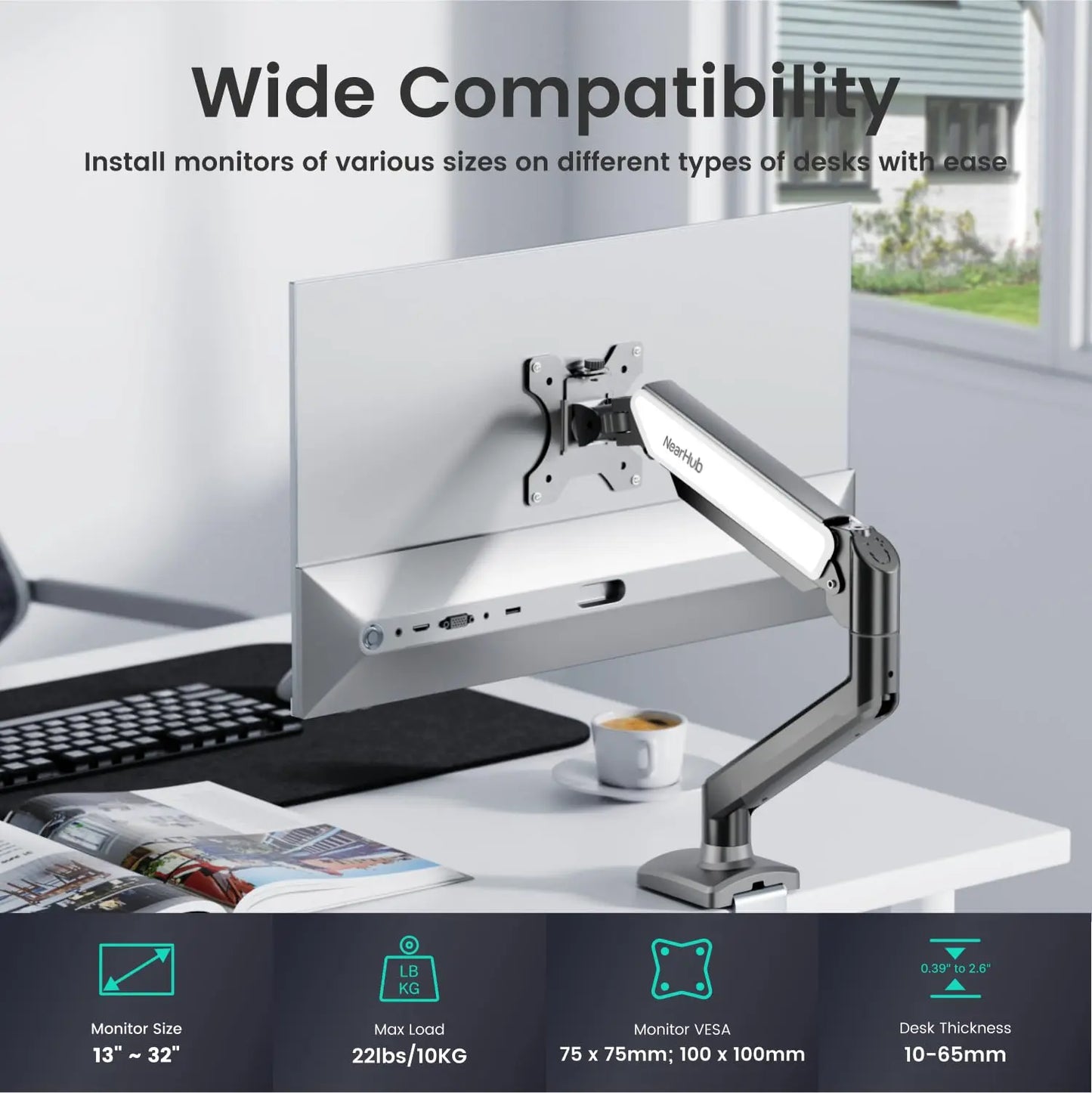 NearHub MS-001 Monitor Arm – Flexible Single Screen Mount