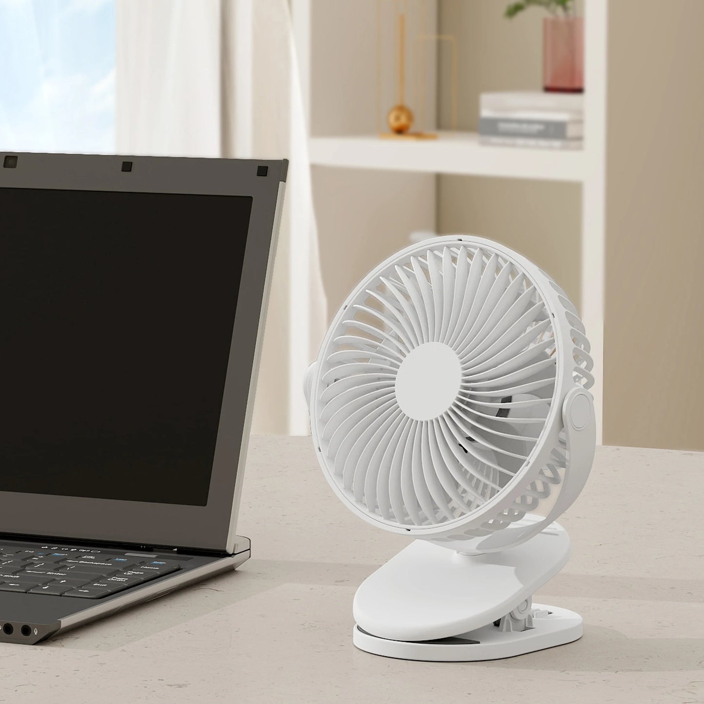 Rechargeable 360° USB Desk Fan – Clip-On & Stand Fan Combo
