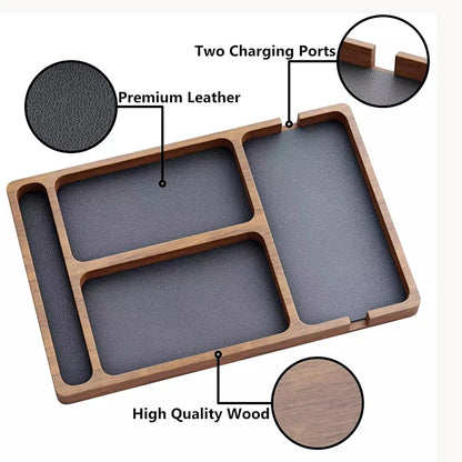 Plateau organiseur de bureau en bois — Rangement multifonction compartimenté