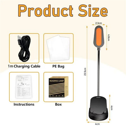 Amber Clip-On Book Light – USB Type-C Rechargeable, Blue Light Block