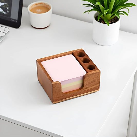 Wooden Desk Organizer with 3 Pen Holders Sticky Note Holder Pencil Stand Office School Stationery Holder Multi-function Storage Movadek