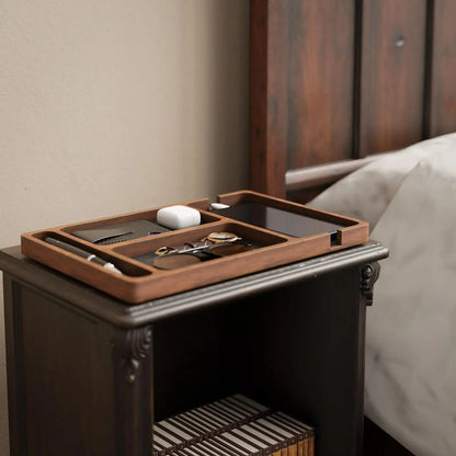 Plateau organiseur de bureau en bois — Rangement multifonction compartimenté