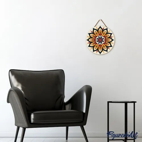 Peinture par Numéros sur Disque Bois — Mandala Ensoleillé Ø30 cm