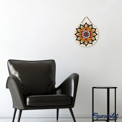 Peinture par Numéros sur Disque Bois — Mandala Ensoleillé Ø30 cm