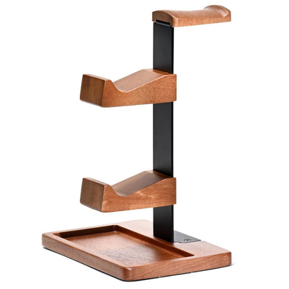 Support casque bureau en bois massif — Organisateur 3 niveaux, casque audio, manettes & accessoires