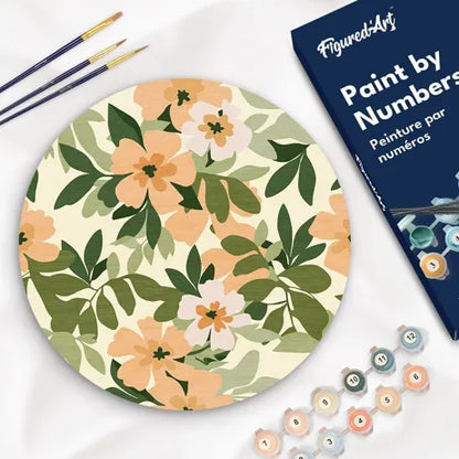 Peinture par Numéros sur Disque Bois — Motif Floral Ø30 cm