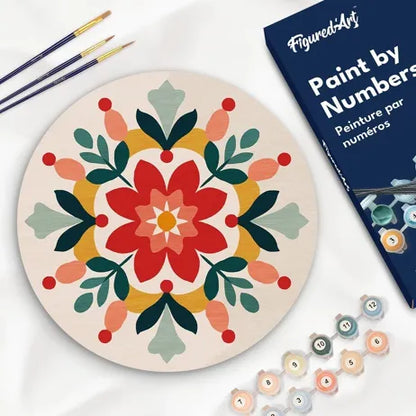 Peinture par Numéros sur Disque Bois — Mandala Hivernal Ø30 cm