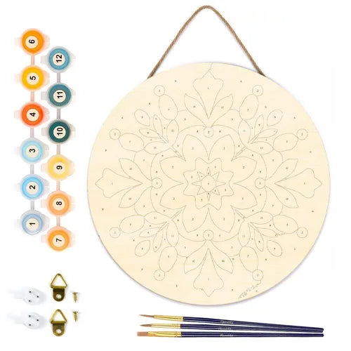 Peinture par Numéros sur Disque Bois — Mandala Hivernal Ø30 cm
