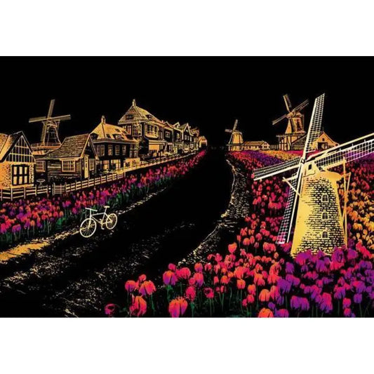 Peinture à Gratter Les Tulipes (Pays-Bas) — Kit Créatif A3 avec stylet